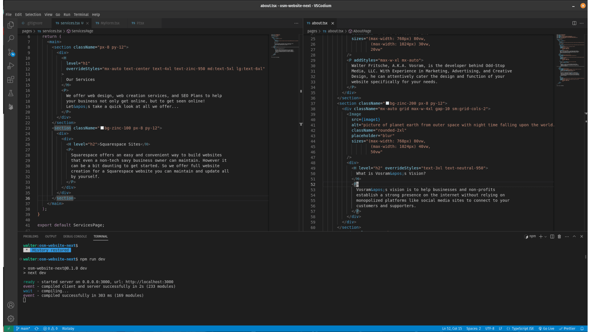Image of a text editor displaying website programming.